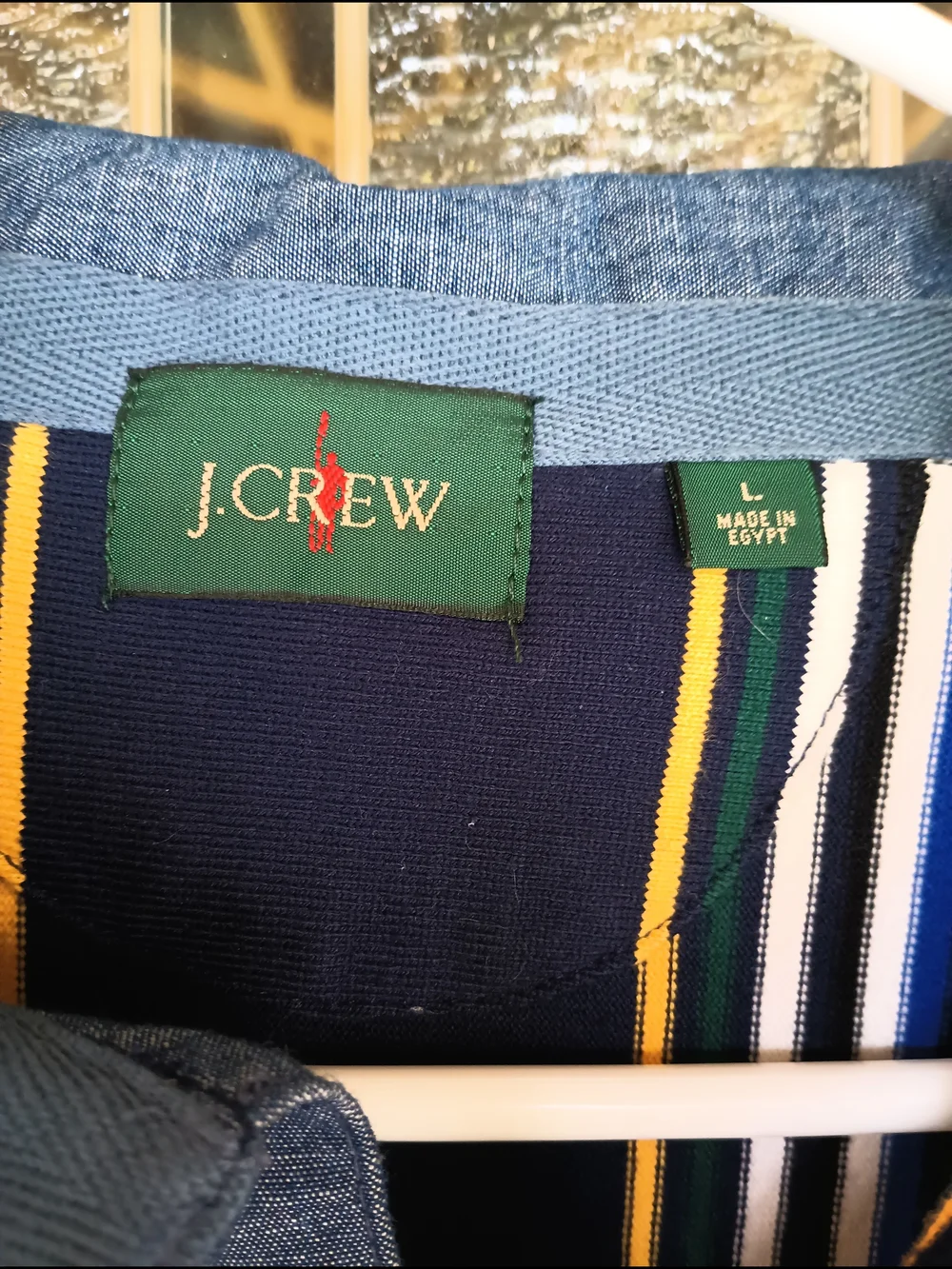 J.Crew Vintage 90s Stripe Rugby Polo w/denim collar L Preppy Retro Streetwear